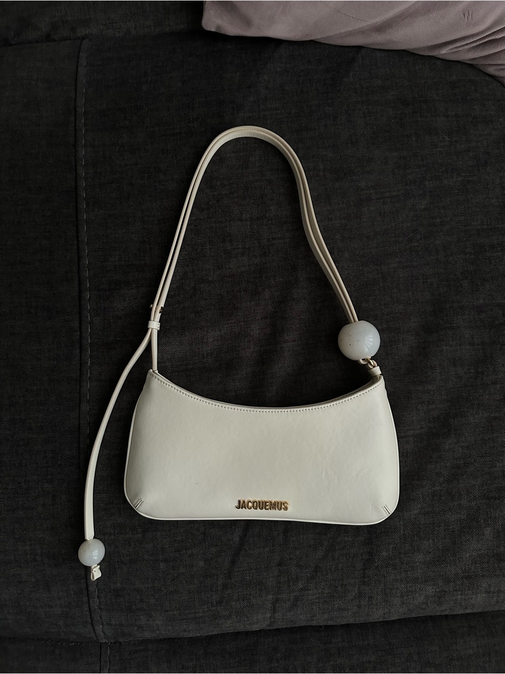 Jacquemus Cream Mini Shoulder Bag with Bead Detail